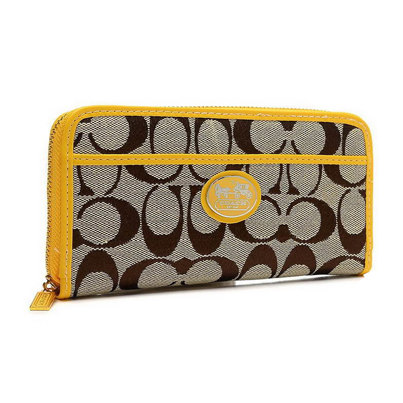 Coach Legacy Accordion Zip In Signature Large Yellow Wallets EUV