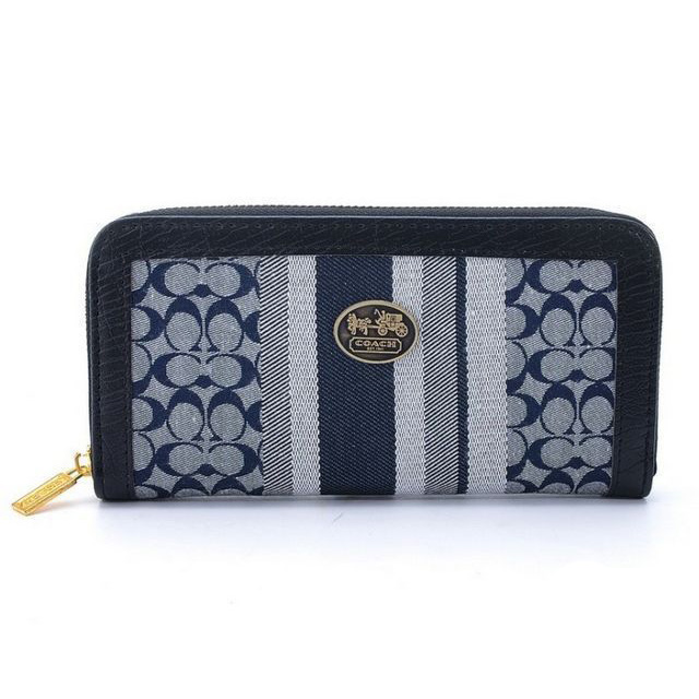 Coach Legacy Accordion Zip In Signature Large Navy Grey Wallets