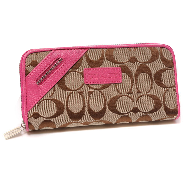 Coach Zip In Signature Large Pink Wallets DUI