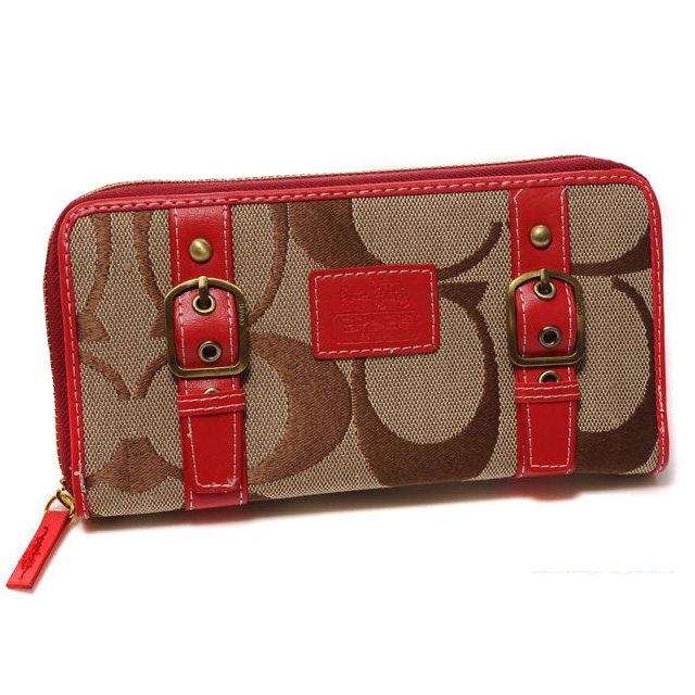 Coach Double Buckle Logo Large Red Wallets CJT