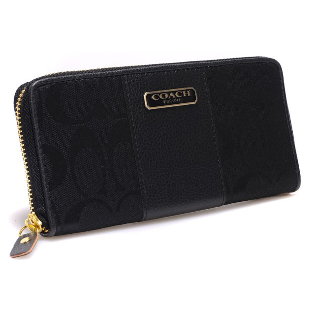 Coach Logo In Signature Large Black Wallets CHY