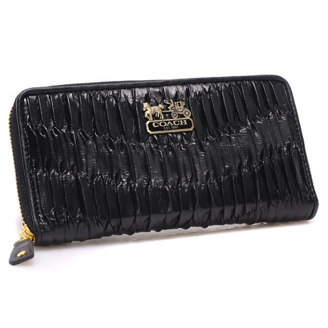Coach Accordion Zip In Gathered Twist Large Black Wallets CCF