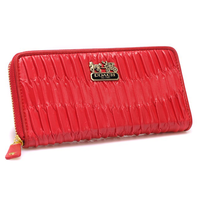 Coach Accordion Zip In Gathered Twist Large Red Wallets CCG