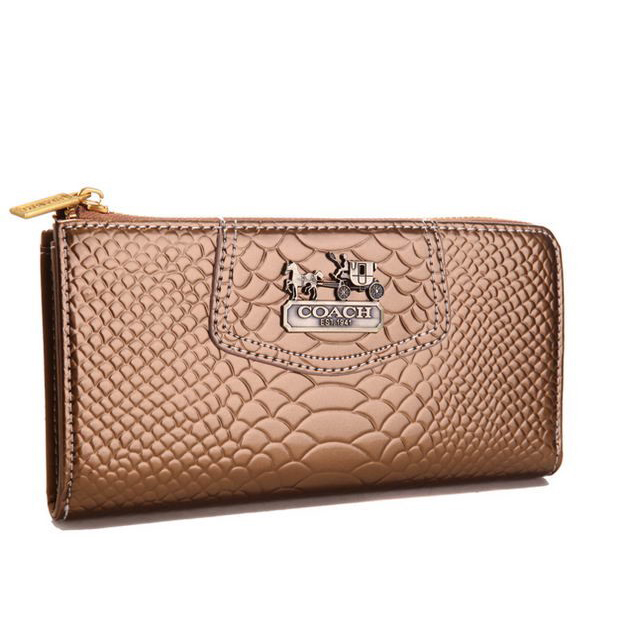 Coach Madison Continental Zip In Croc Embossed Large Bronze Wall