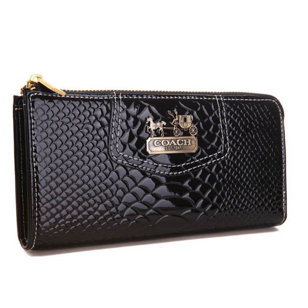 Coach Madison Continental Zip In Croc Embossed Large Black Walle