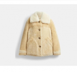 Cheap All-over color-blocked wool and leather coat