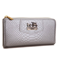 Coach Madison Continental Zip In Croc Embossed Large Silver Wall