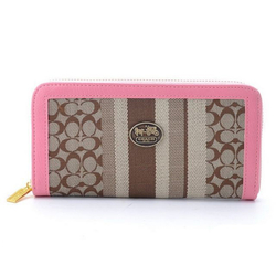 Coach Legacy Accordion Zip In Signature Large Pink Khaki Wallets